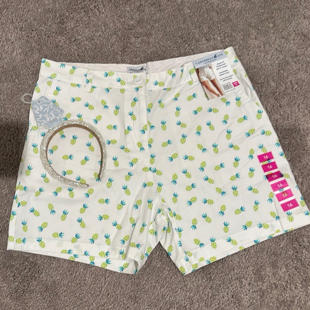 Caribbean Joe Pineapple Print Shorts & Sunday State Headband NWT